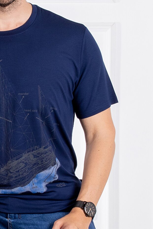 İnterview Sarar O Yaka Basic Baskılı Lacivert T-Shirt - 7