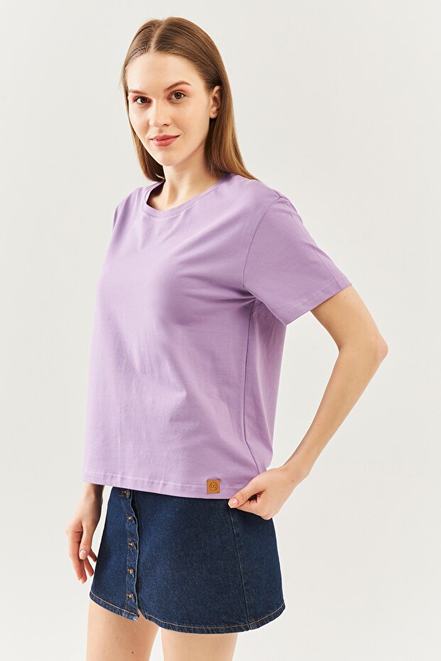 Lilac Oversize Comfortable 100% Cotton Combed Crew Neck Short Sleeve Basic T-shirt