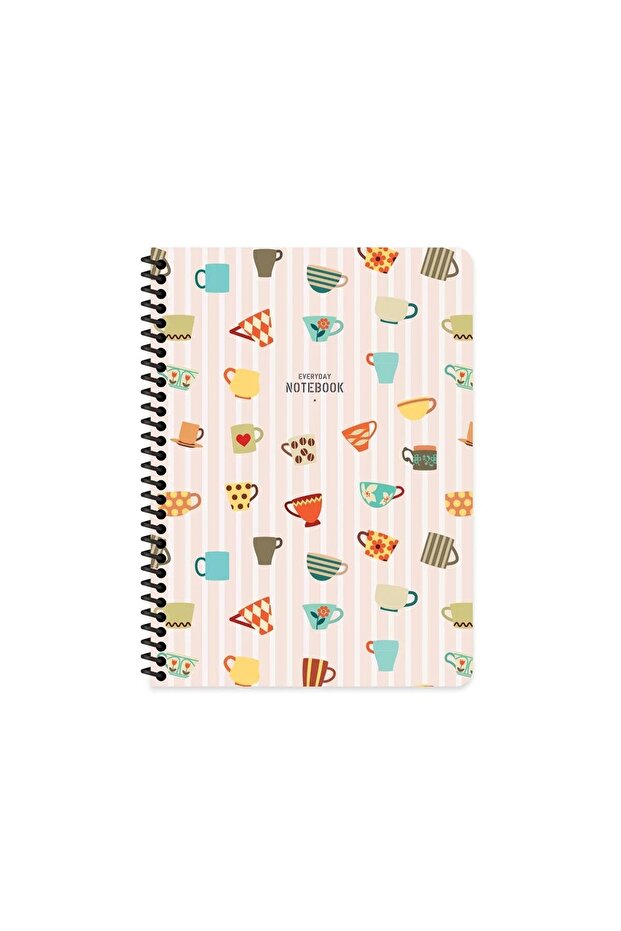 STRIPED 16x22 CM 80 SHEETS CARTON COVER WIRE NOTEBOOK 60 GRAM WHITE PAGE COFFEE