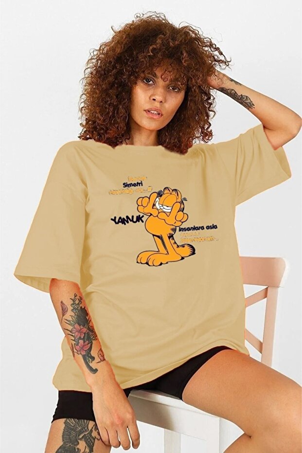 Unisex Garfield Exotic Printed Oversize Crew Neck T-Shirt