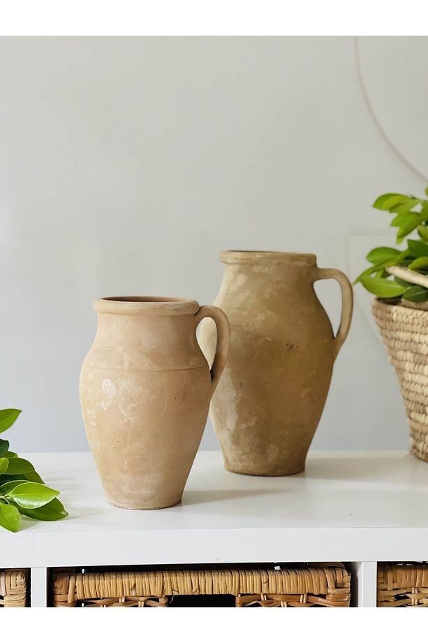 Limera 2li Tek Kulplu Vazo Dokulu Mat Naturel - 3