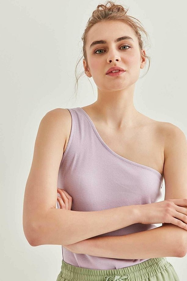 Tek Omuz Detaylı Fitilli Crop Bluz - 2