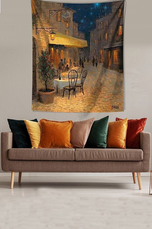 Van Gogh Kafe Terasta Gece Leke Tutmaz Kumaş Duvar Örtüsü Duvar Halısı Tapestry - 2