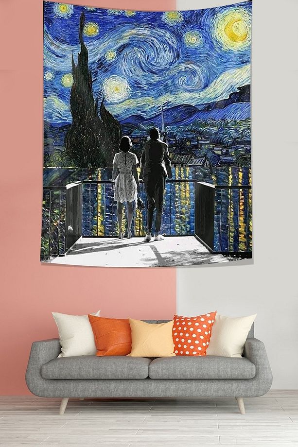 Van Gogh Yıldızlı Geceler Rhone Nehri Leke Tutmaz Kumaş Duvar Örtüsü Duvar Halısı Tapestry - 3