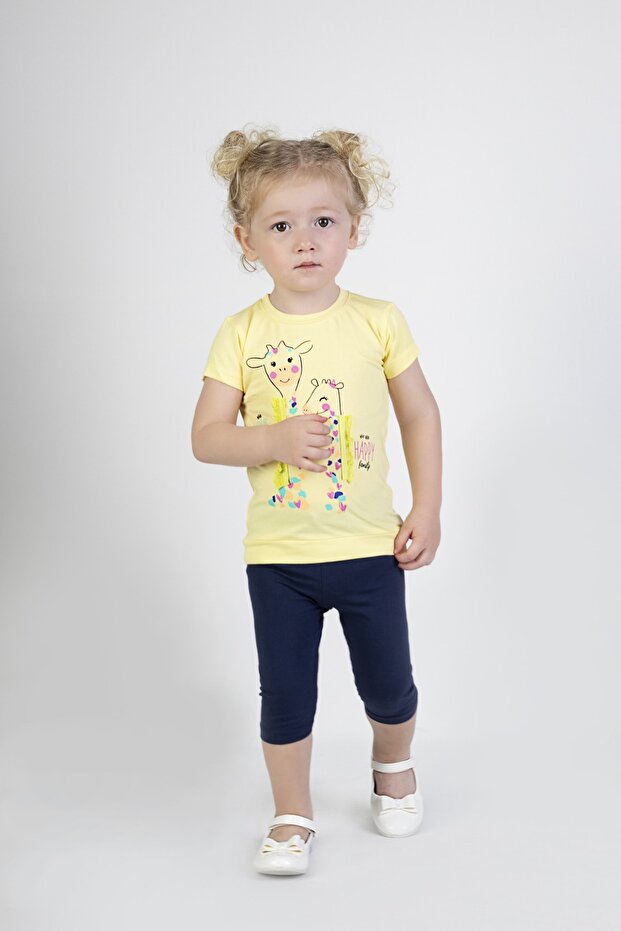 Baby Girl Capris Short Sleeve Giraffe Print Summer Basic Bottom-Top Set 6-24 Months