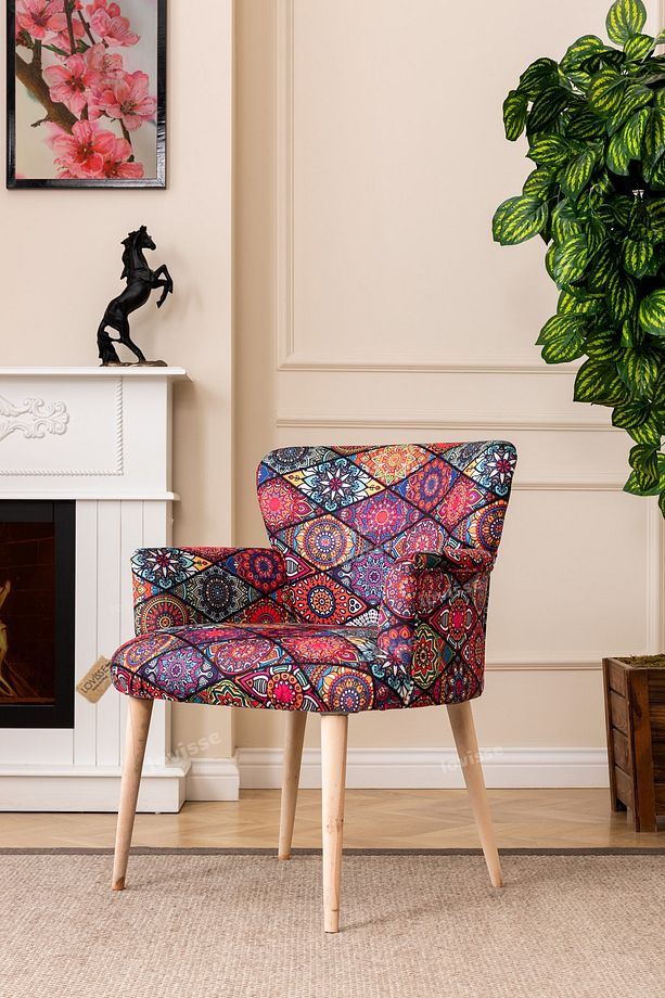 Patchwork Otantik Berjer Etnik Retro Tekli Koltuk Balkon, Ofis, Bekleme, Güzellik Merkezi, Çay Seti - 4