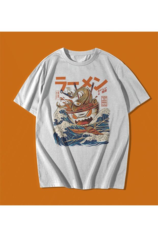 Ramen Noodle Noodle Monster Japanese Sarcastic Oversize Unisex White T-shirt