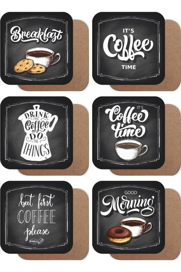 Umay Art Coffee Time Set of 6 Retro Vintage Wooden Coasters