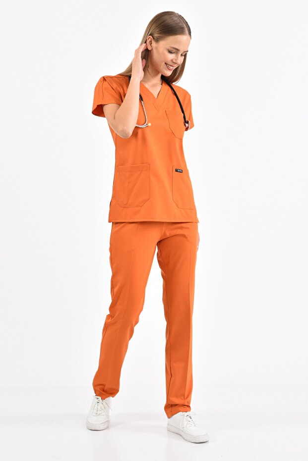 Lycra Orange Surgical Nurse & Doctor Uniform Set