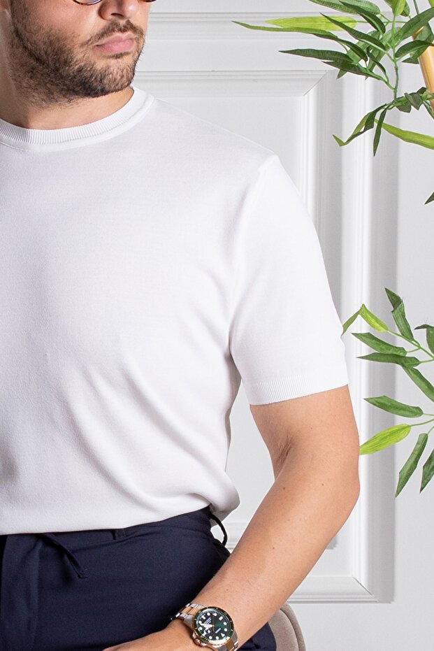 İnterview Sarar O Yaka Basic Beyaz İnce Triko T-Shirt - 3