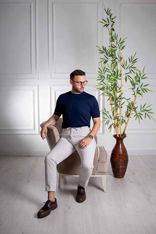 İnterview Sarar O Yaka Basic Lacivert İnce Triko T-Shirt - 1