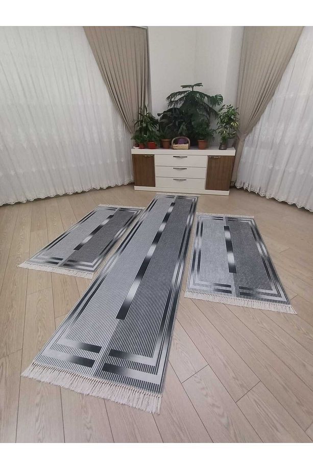 Dijital Baskı Yıkanabilir 3 'lü Yatak Odası Yolluk Takımı 2 Adet 80x150 1 Adet 80x300 Cm Halı Set - 2