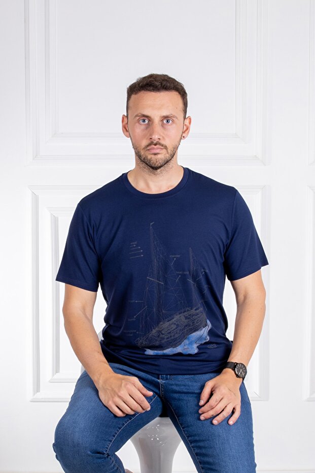 İnterview Sarar O Yaka Basic Baskılı Lacivert T-Shirt - 6