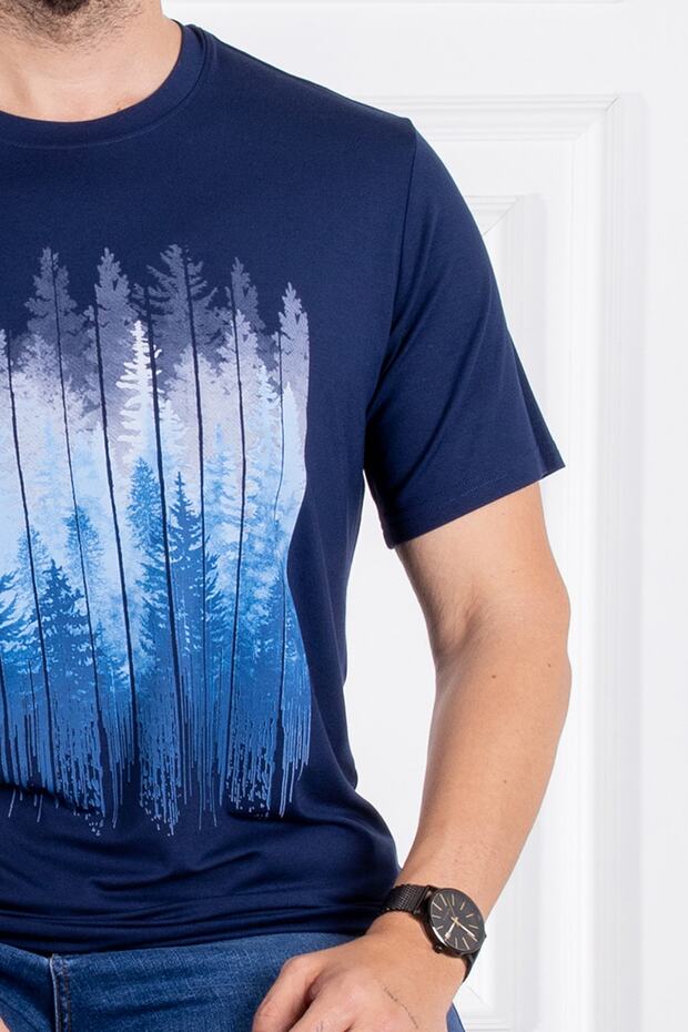 İnterview Sarar O Yaka Basic Baskılı Lacivert T-Shirt - 4