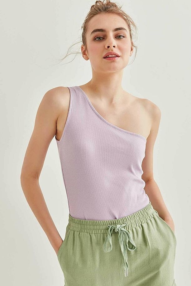 Tek Omuz Detaylı Fitilli Crop Bluz - 1