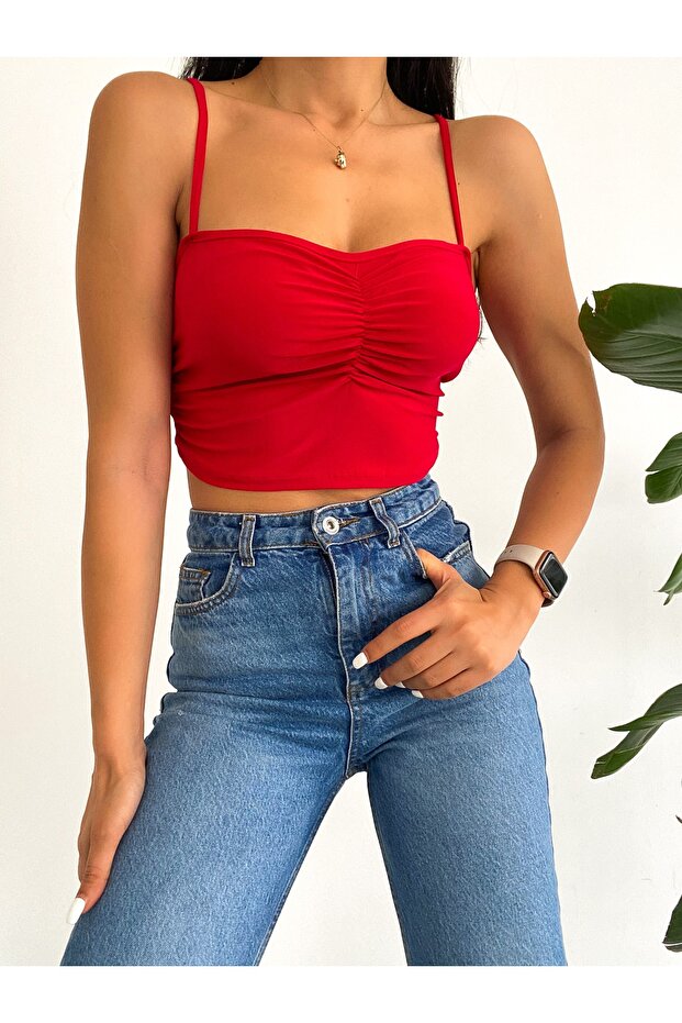 Women's Red Strappy Sandy Crop Blouse