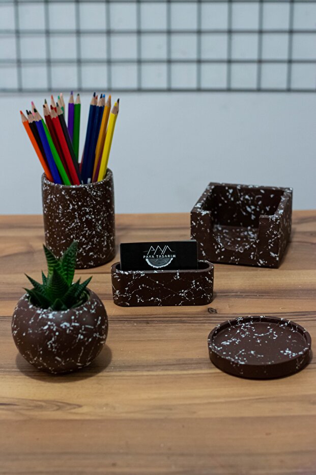 Concrete Office Set Pen Holder Flower Pot Memo Pad Holder Business Card Holder Cup Holder Cactus