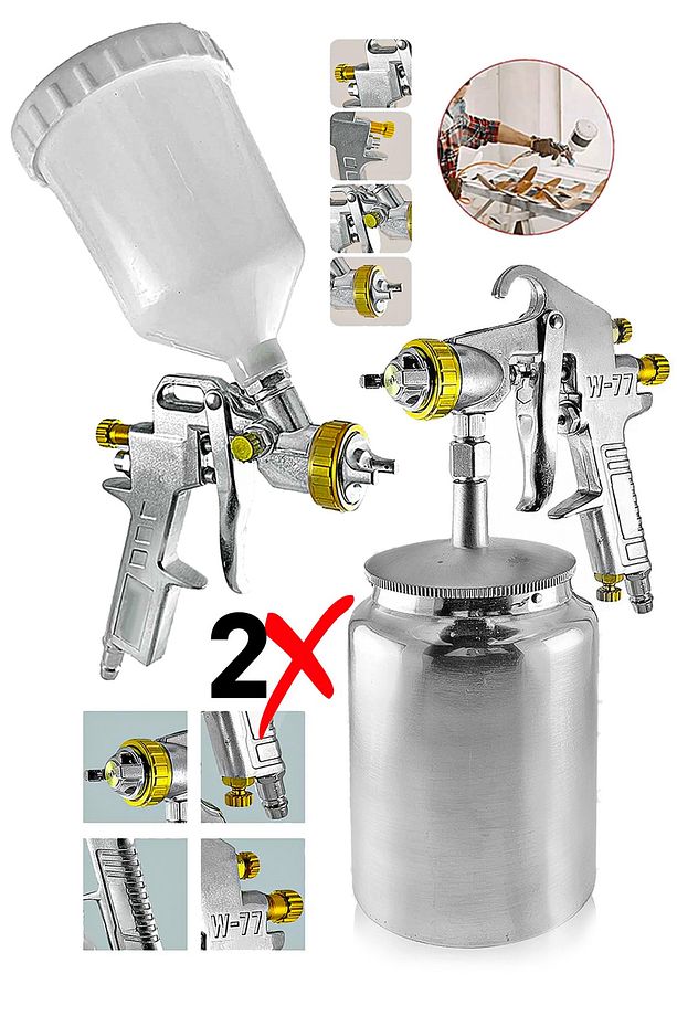 Profesyonel Havalı Üstten - Alttan Depolu 2li Set 600 Cc Boya Sprey Tabancası Paket Set - 1