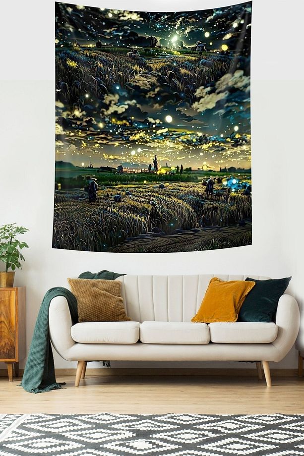 Buğday Tarlası Başaklar Temalı Leke Tutmaz Kumaş Duvar Örtüsü Duvar Halısı Tapestry - 2