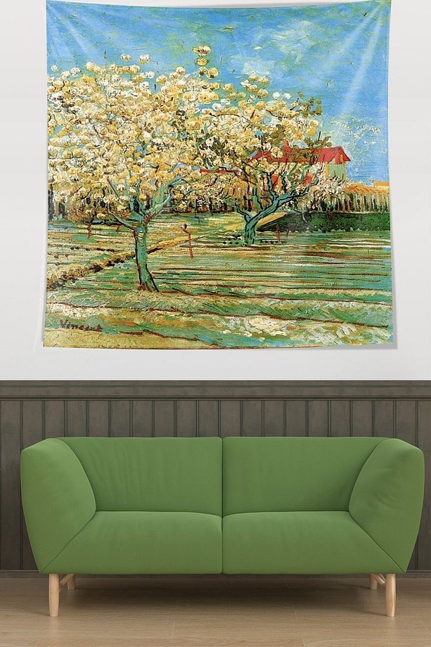 Meyve Çiçekleri Orchard In Blossom Van Gogh Leke Tutmaz Kumaş Duvar Örtüsü Duvar Halısı Tapestry - 1