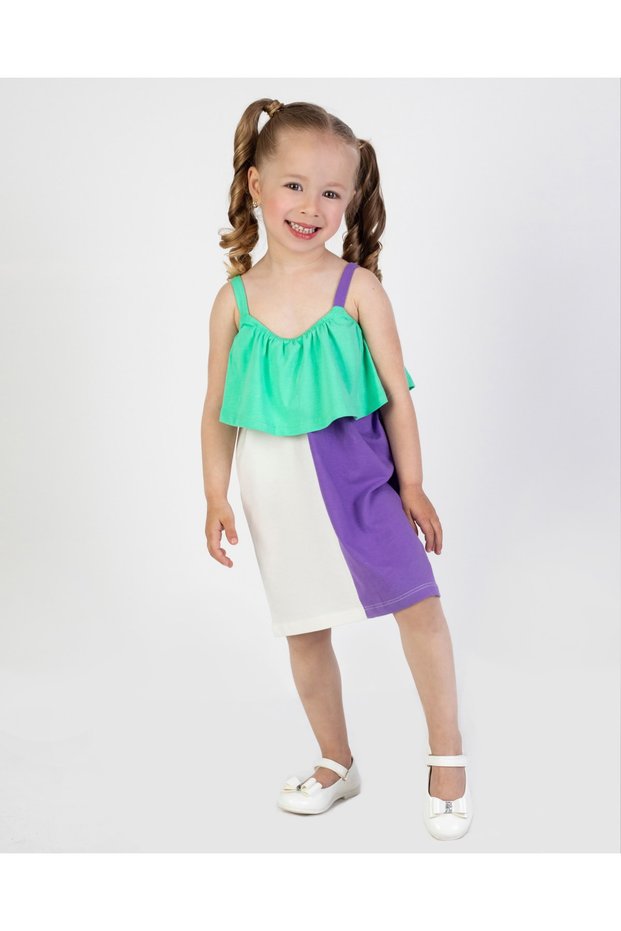 Girl's Multicolored Above Knee Cotton Beach-pool-sea Dress