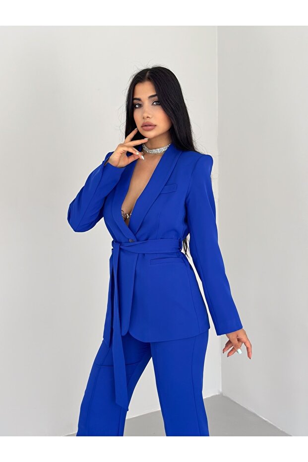 طقم بنطلون جاكيت بحزام - 1