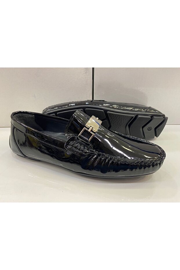 Light Sole Comfort Genuine Leather Shoes Black Patent Leather Loafer