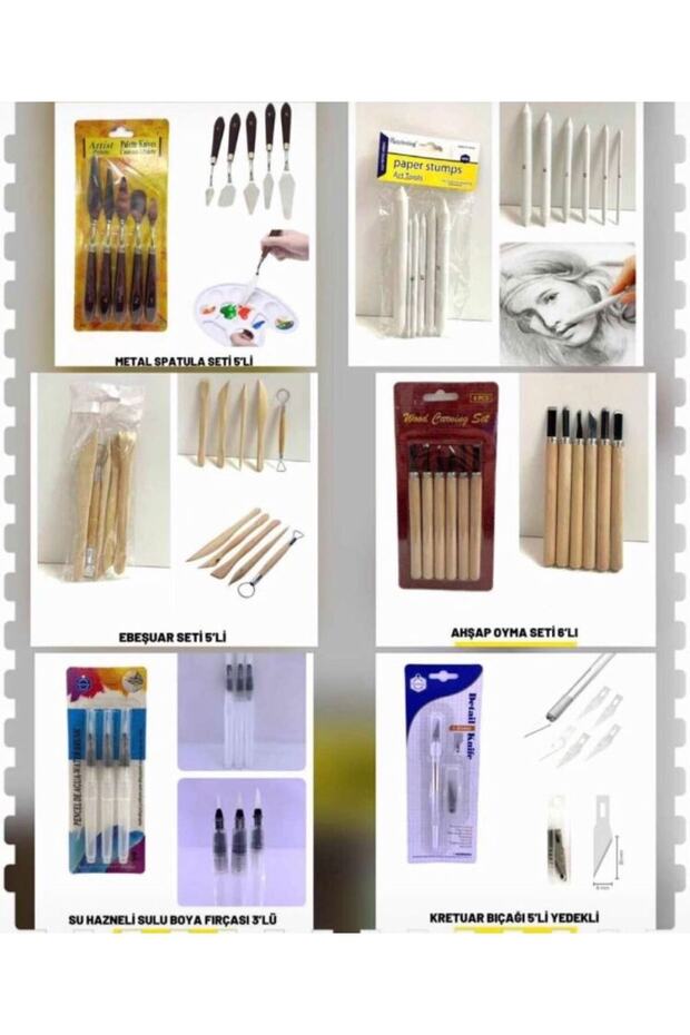 hobi seti 6parça (metal spatula-kaynaştırma-su hazneli kalem-kretuar-ebeşuar-oyma seti) - 1