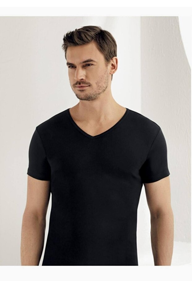 Men's Black Short-Sleeve V-Neck Tank Top M Sh New Season (2-Piece Economical Pack)