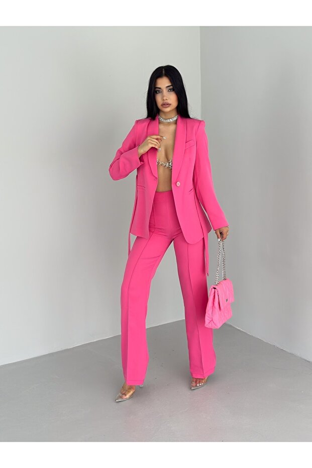 طقم بنطلون جاكيت بحزام - 1