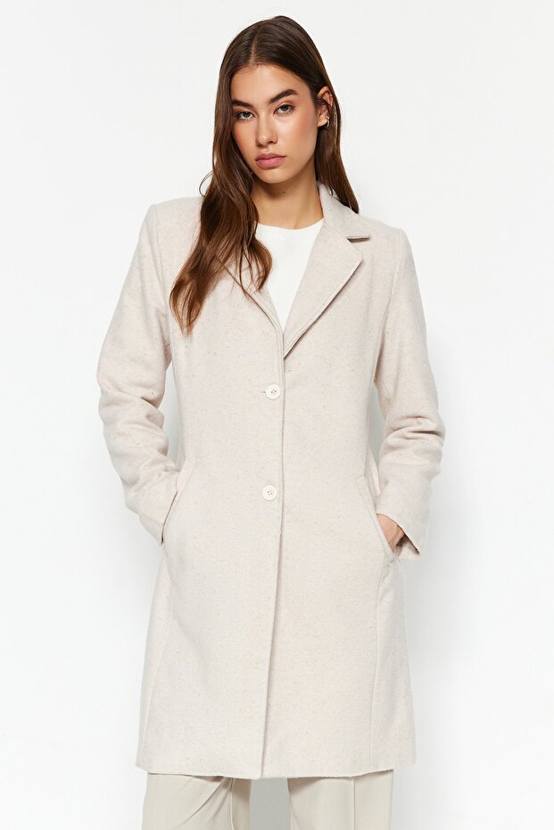 Stone Fitted Long Wool Stamp Coat TWOAW24KB00019