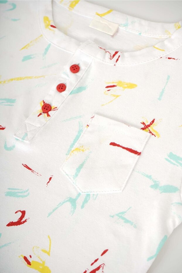 ERKEK BEBEK ÖNDEN DÜĞMELİ CEP MODELLİ SIFIR YAKA PAMUK TİŞÖRT - 2