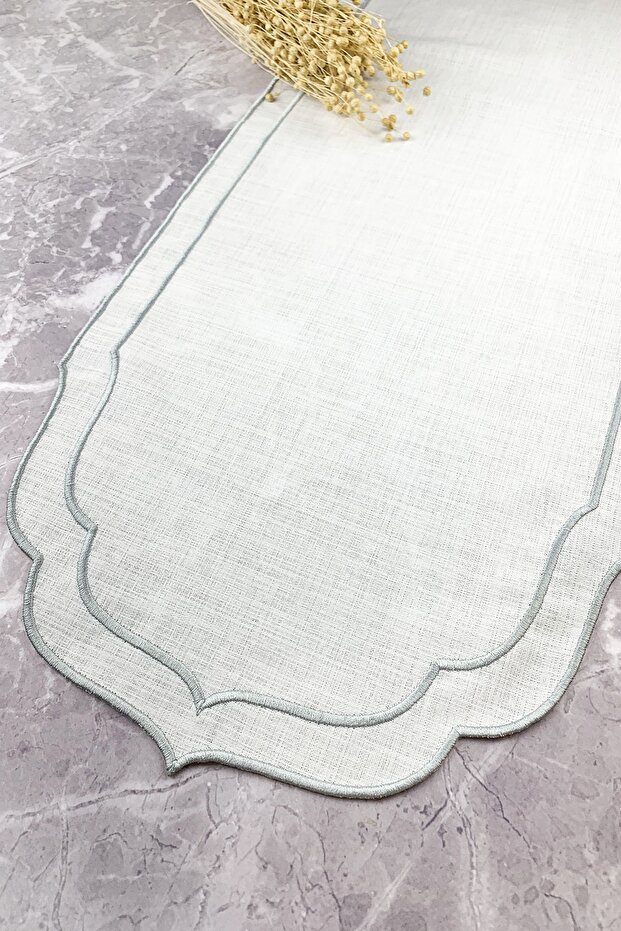Silver Gray Color Double Wrap Embroidered 40x140 Cm Linen Effect Runner