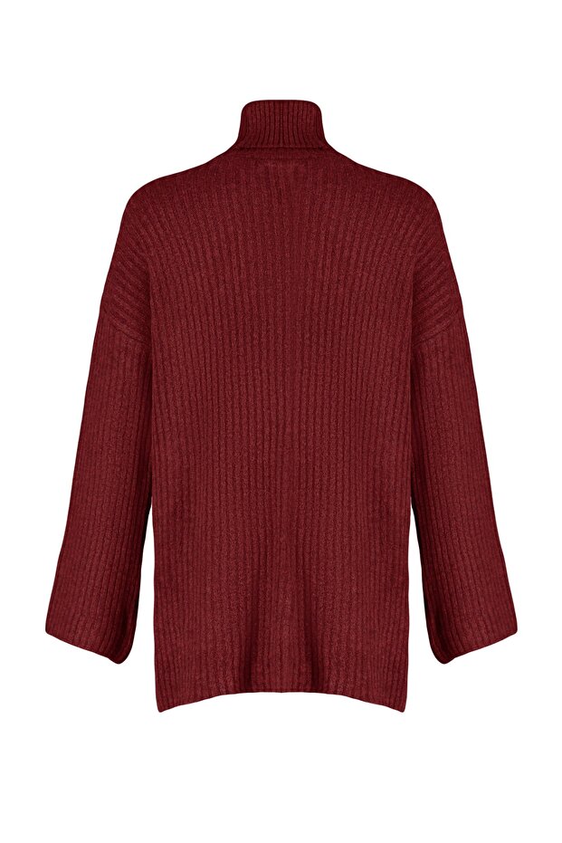 Πλεκτό πουλόβερ με μαλακή υφή μπορντό TWOAW23KZ0054 - 7