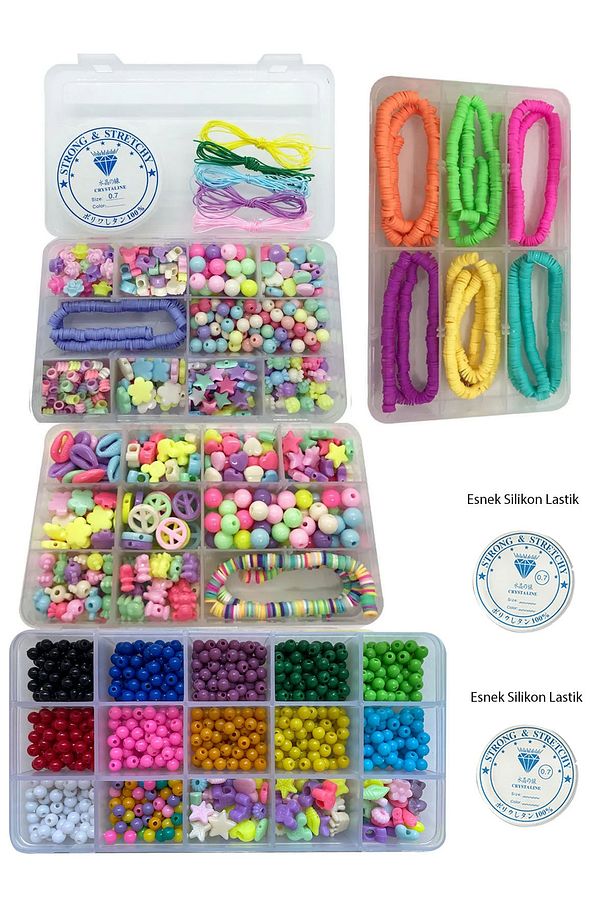 48 Bölmeli Çocuk Takı Yapma Hobi Seti - Kendin Yap Set - Bileklik Kolye Charm - 1