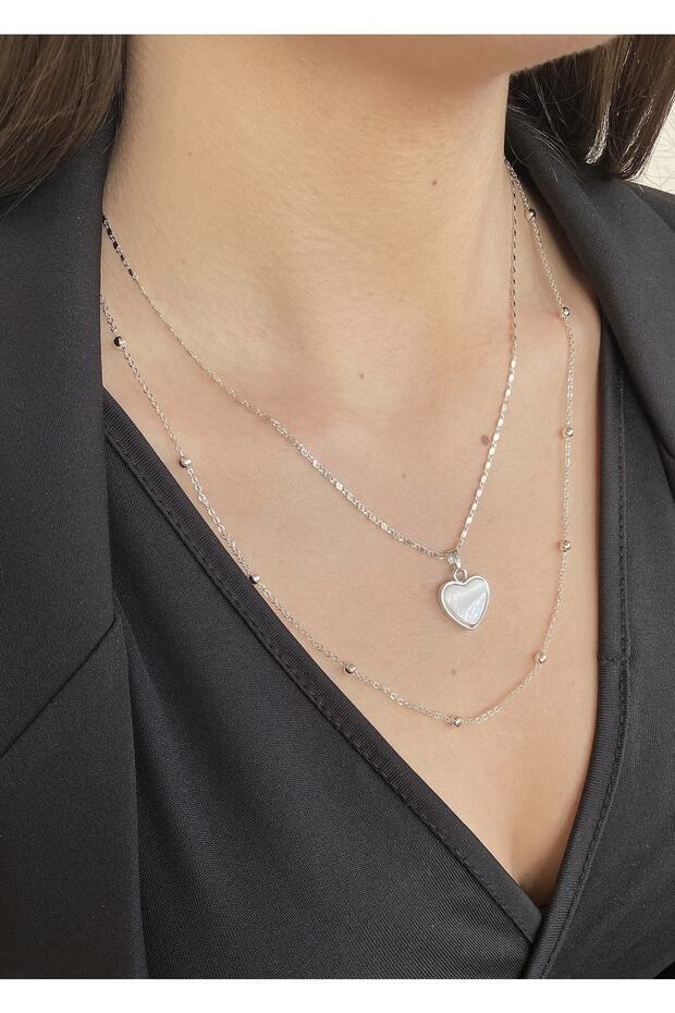 Mother of Pearl Combination Heart Figured Necklace