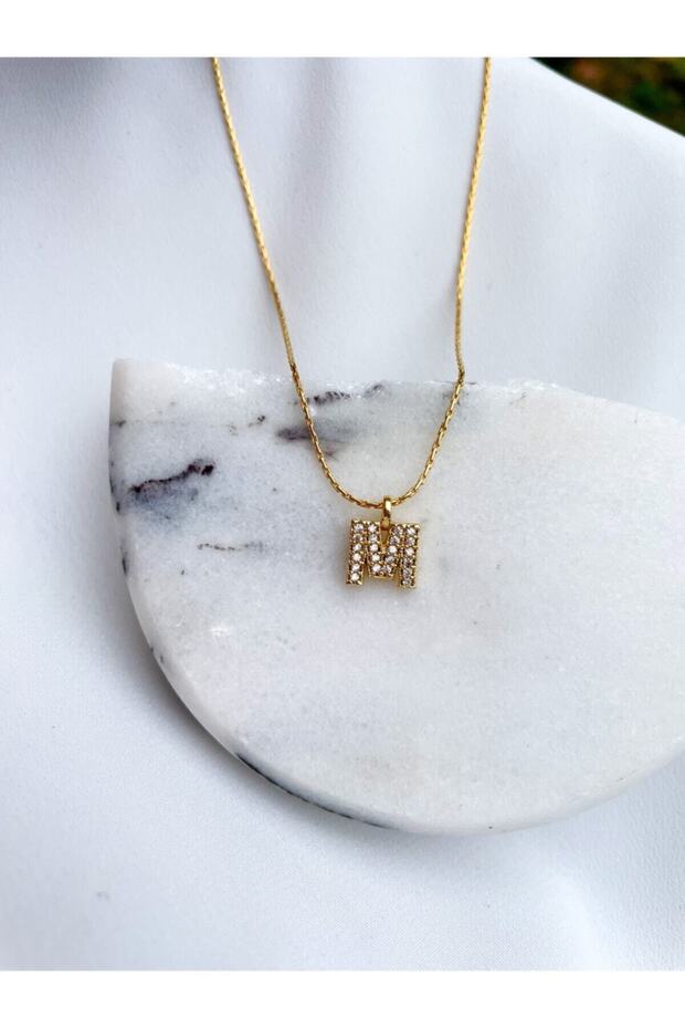 Zircon Stone M Letter Necklace