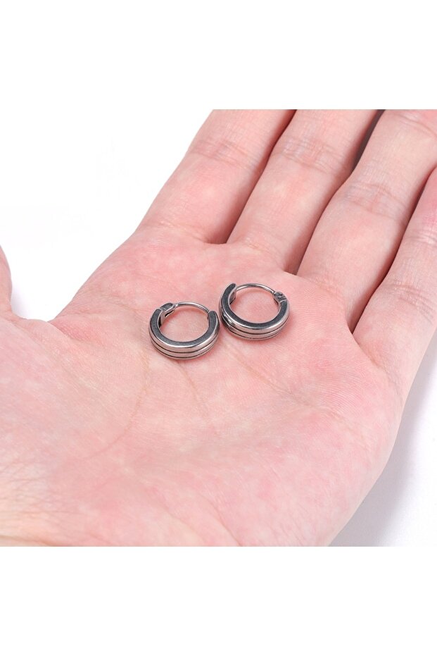 Striped Classic Design Flat Hoop Model 316L Steel Men's Earrings