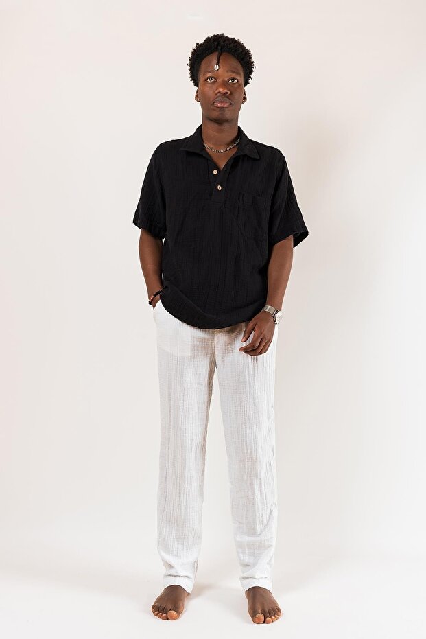 Men's Muslin Loose White Trousers