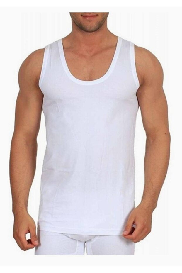 Men's White Cotton Combed Cotton Undershirt New Season (12 Pieces Economic Package)