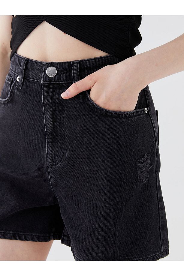Yüksek Bel Standart Fit Kadın Jean Şort - 5