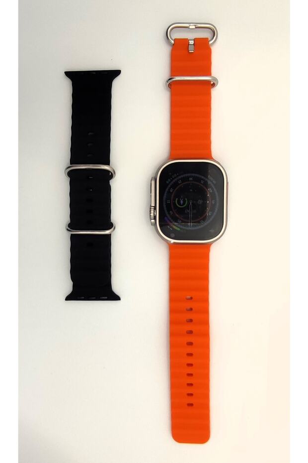 Hello Watch Ultra 49mm 1gb Pusula Nfc Akıllı Saat Ses Kayıt- 2'li Kordon (TURUNCU-SİYAH KORDON) - 2