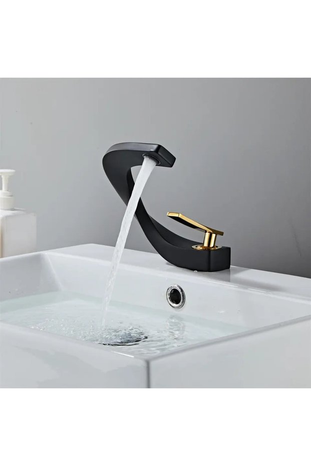 Matte Modern Black Gold Deck Mounted Bathroom Sink Faucet Special Design Faucet Cold and Hot