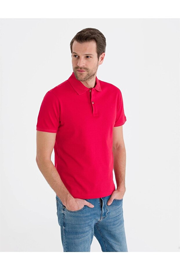 Kırmızı Slim Fit Polo Yaka Basic Tişört