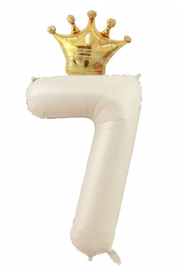 Crown Foil Balloon Set Cream Color 7 Year Old Balloon Foil Set 80 Cm Concept Birthday Set Age Balloon Set