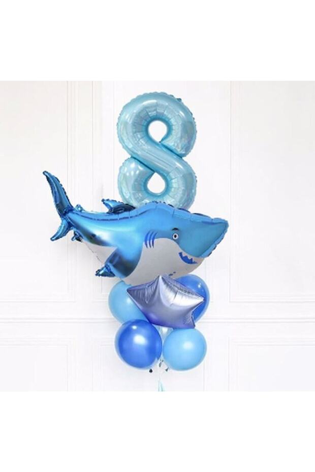Shark 8 Year Old Balloon Set Star Balloon Foil Set Shark Concept Birthday Set Age Balloon Set