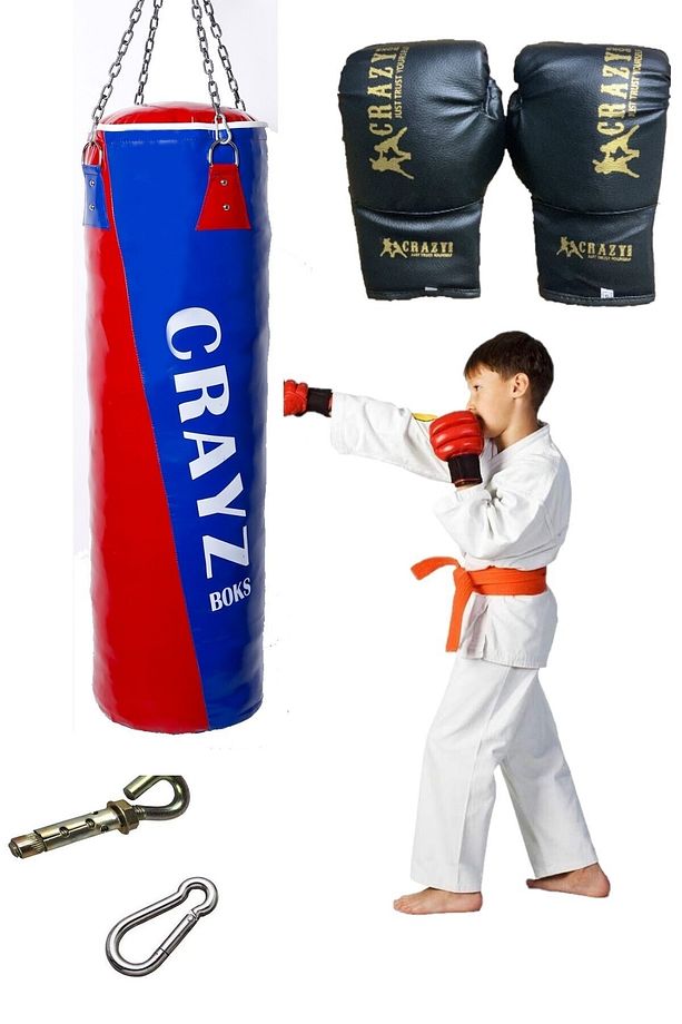Çocuk Boks Torbası Çocuk Kum Torbası Çocuk Boks Eldiveni Set Askı Aparatı Kırmızı Mavi - 1