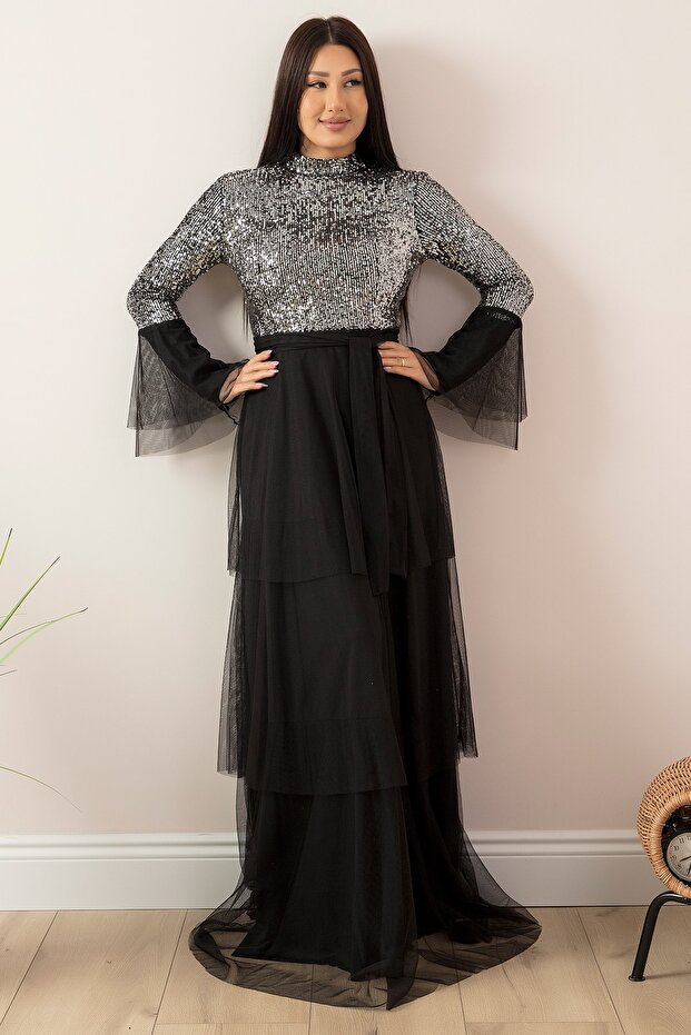 REYHAN 13085 TÜL PULPAYET TESETTÜR ELBİSE - 4