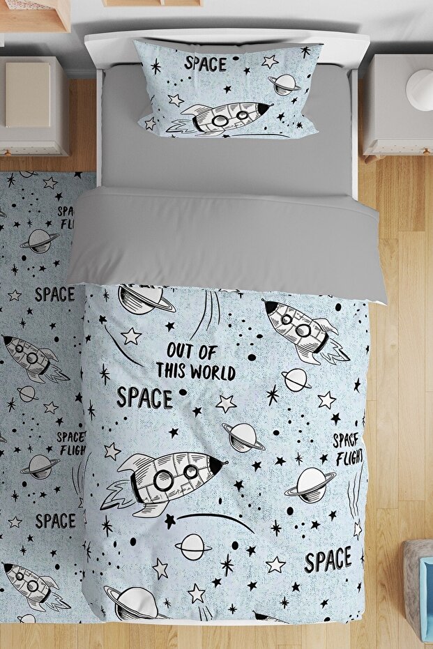 Blue Antique Space Patterned Single Baby Kids Bedding Set
