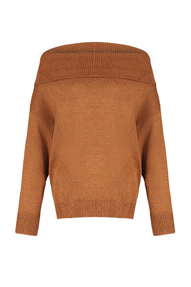 Brauner Strickpullover mit Carmen-Kragen und weicher Textur TWOAW20KZ1519 - 6